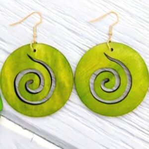Beautiful vibrant green wooden earrings